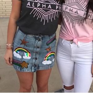 LF Rainbow Patch Denim Mini Skirt by Taigwah